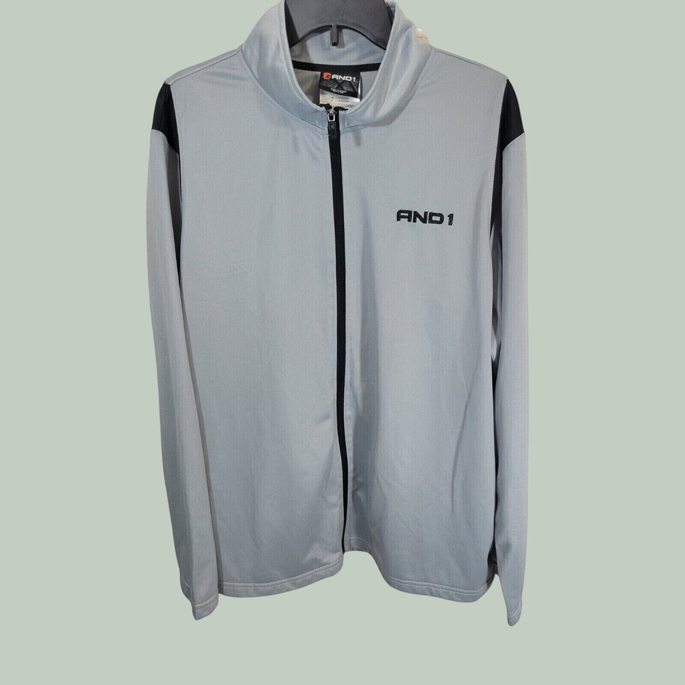 AND1 Track Jacket Athletic Basketball Sporty Full Zip Activewear Gray Black XL